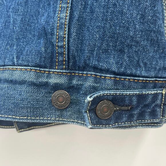 Levi Strauss Mens Retro Blue Denim Sherpa Lined Trucker Jacket Small Button Up - Picture 8 of 12